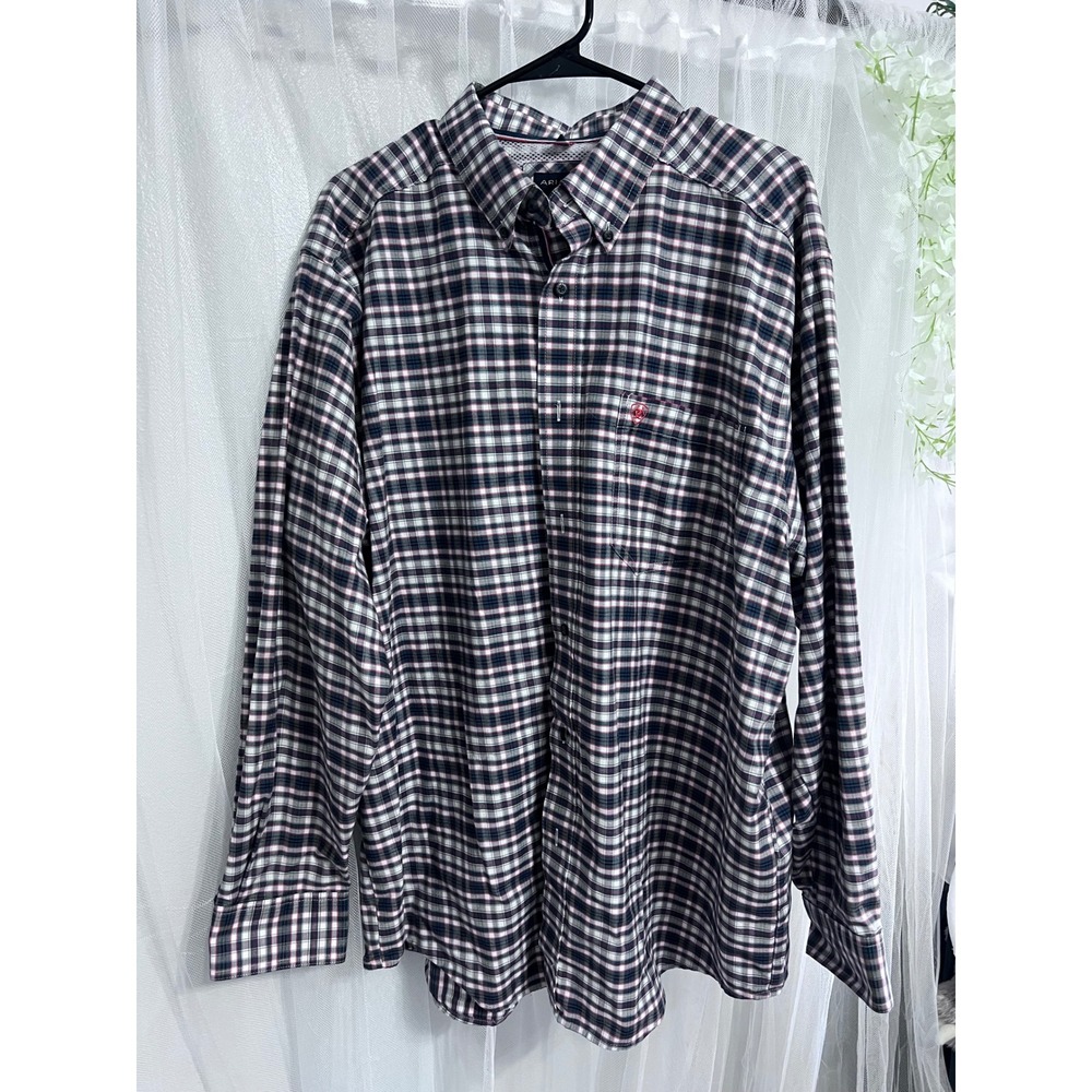 ARIAT PRO SERIES Men's Long Sleeve‎ Plaid Button Up Shirt XL Ariat Logo